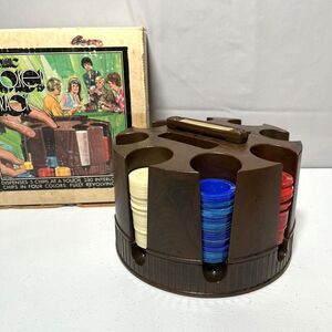Vintage Pleasantime Automatic Poker Chip Rack MADE IN USA Spin Brown